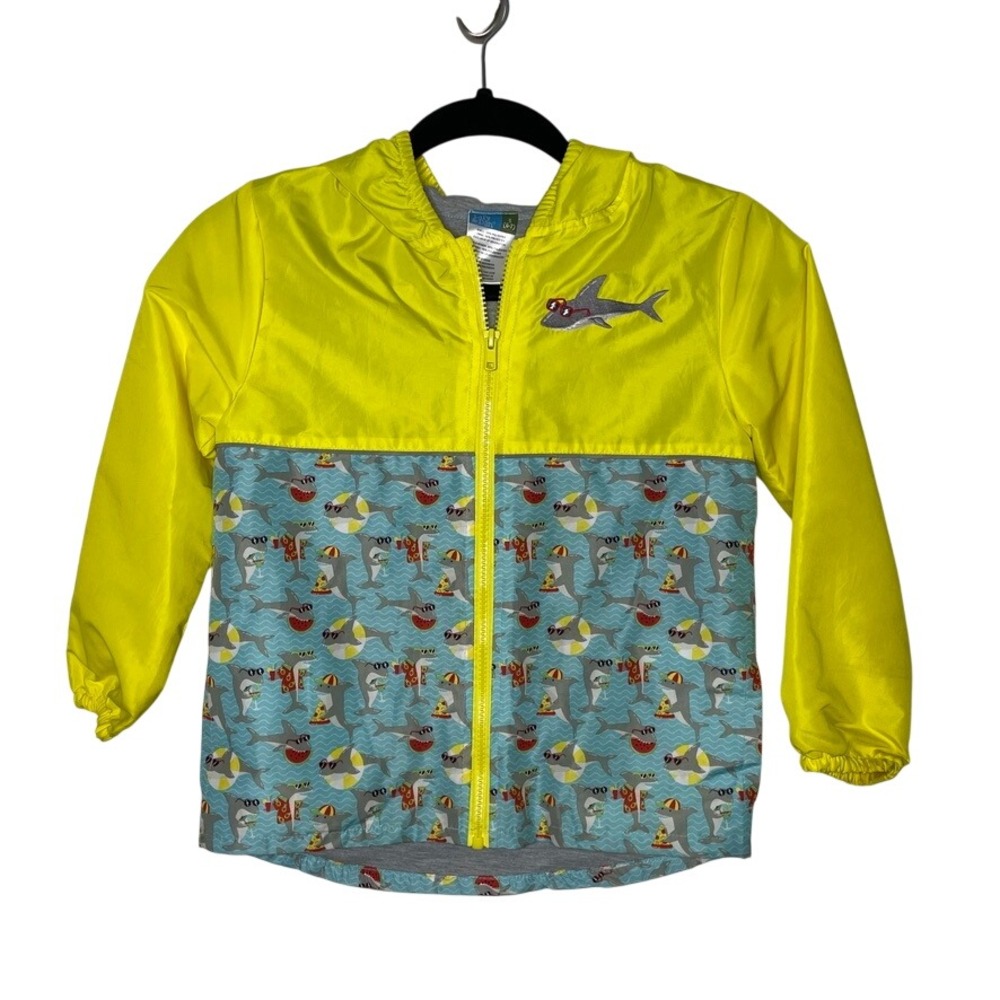 Lily & Dan Windbreaker Kids Size S 6-7 Yellow Shark Print Hooded Full Zip Jacket